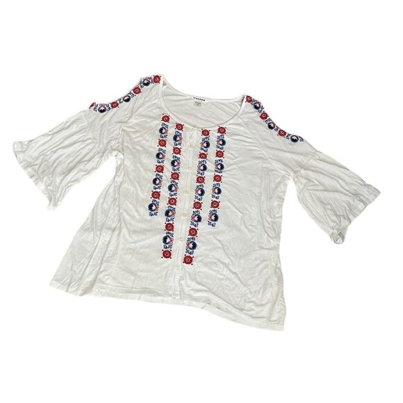 NYGARD White Cold Shoulder Peasant Embroidered Boho Top Plus Size 1X NEW NWT - Picture 2 of 11